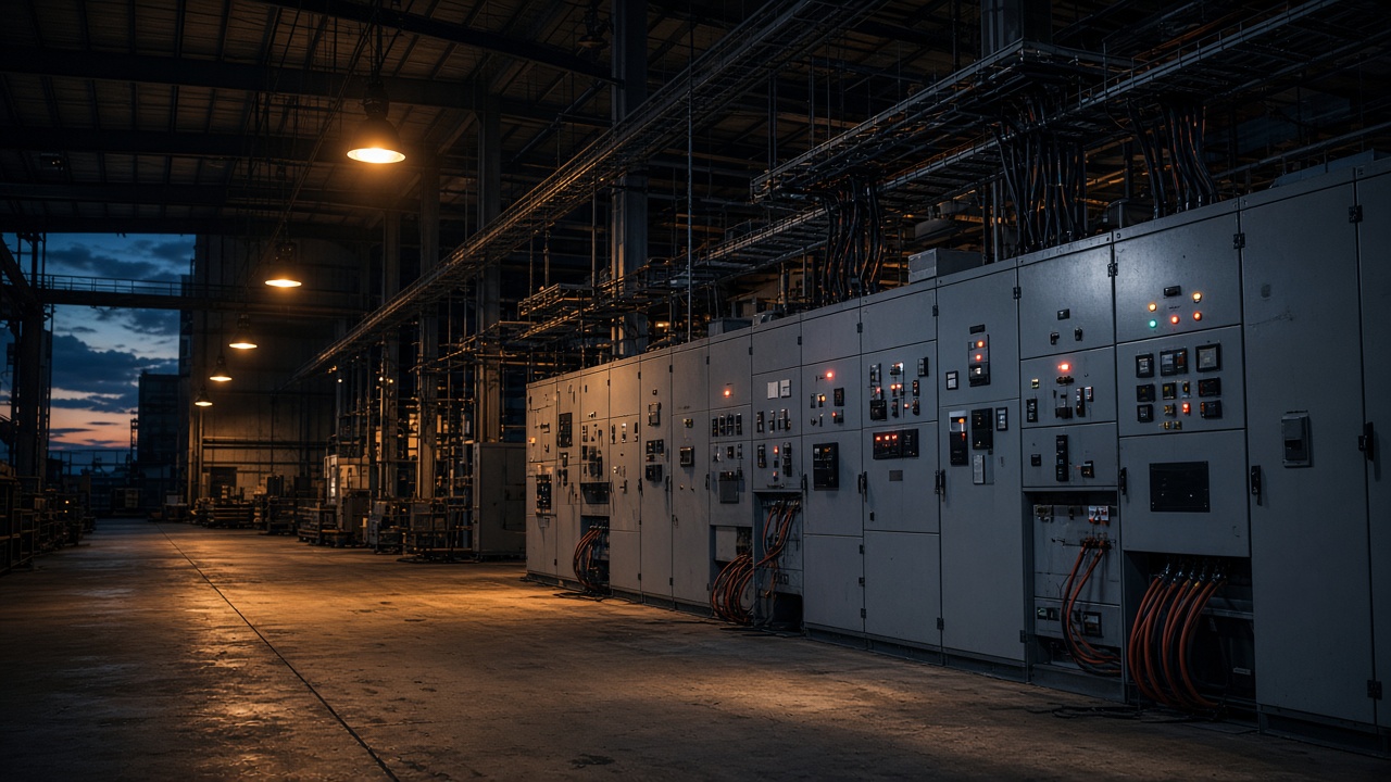 Industrial electrical workshop with switchgear and cable trays, used as a stand-in for this engagement — client not named.